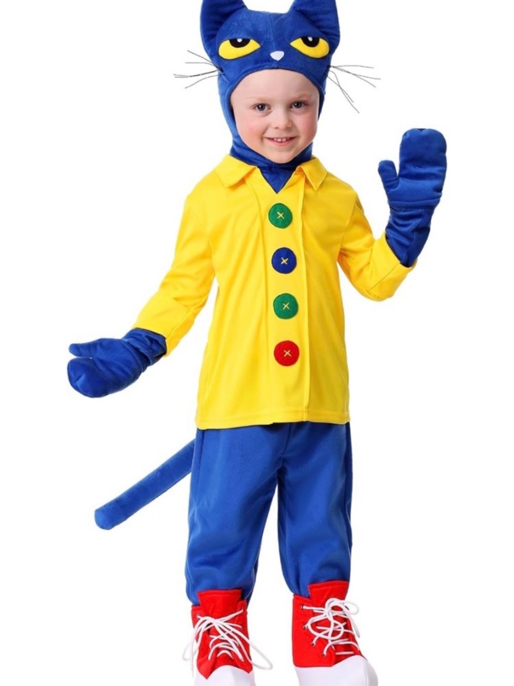 Blue and Yellow Cat Costume for Kids - Playful Button Front Outfit